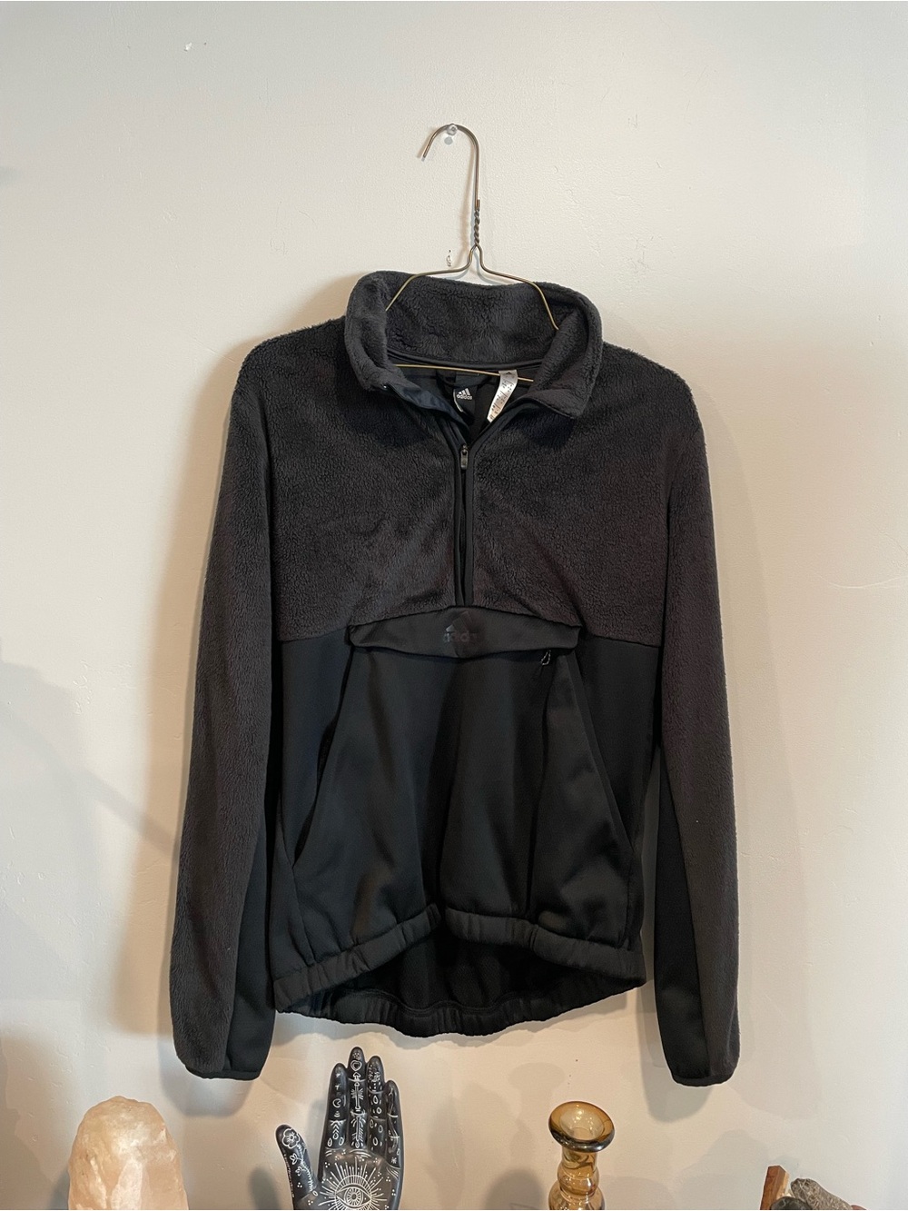 adidas Black Two-Texture Half-Zip Puffer Jacket